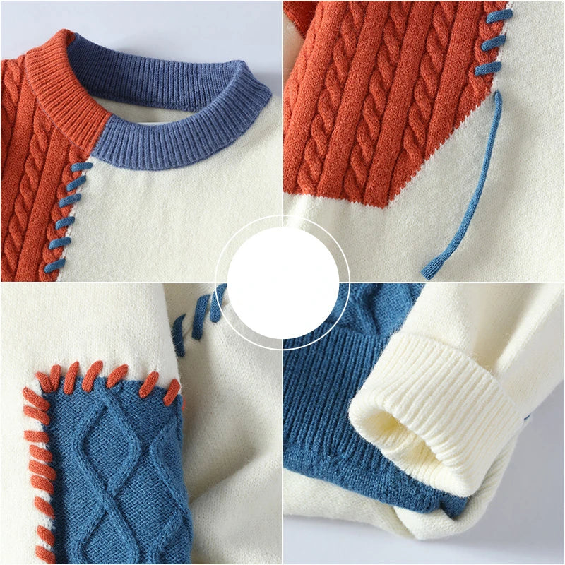 Milo | Patchwork Crew Neck Mens Knitted Jumper