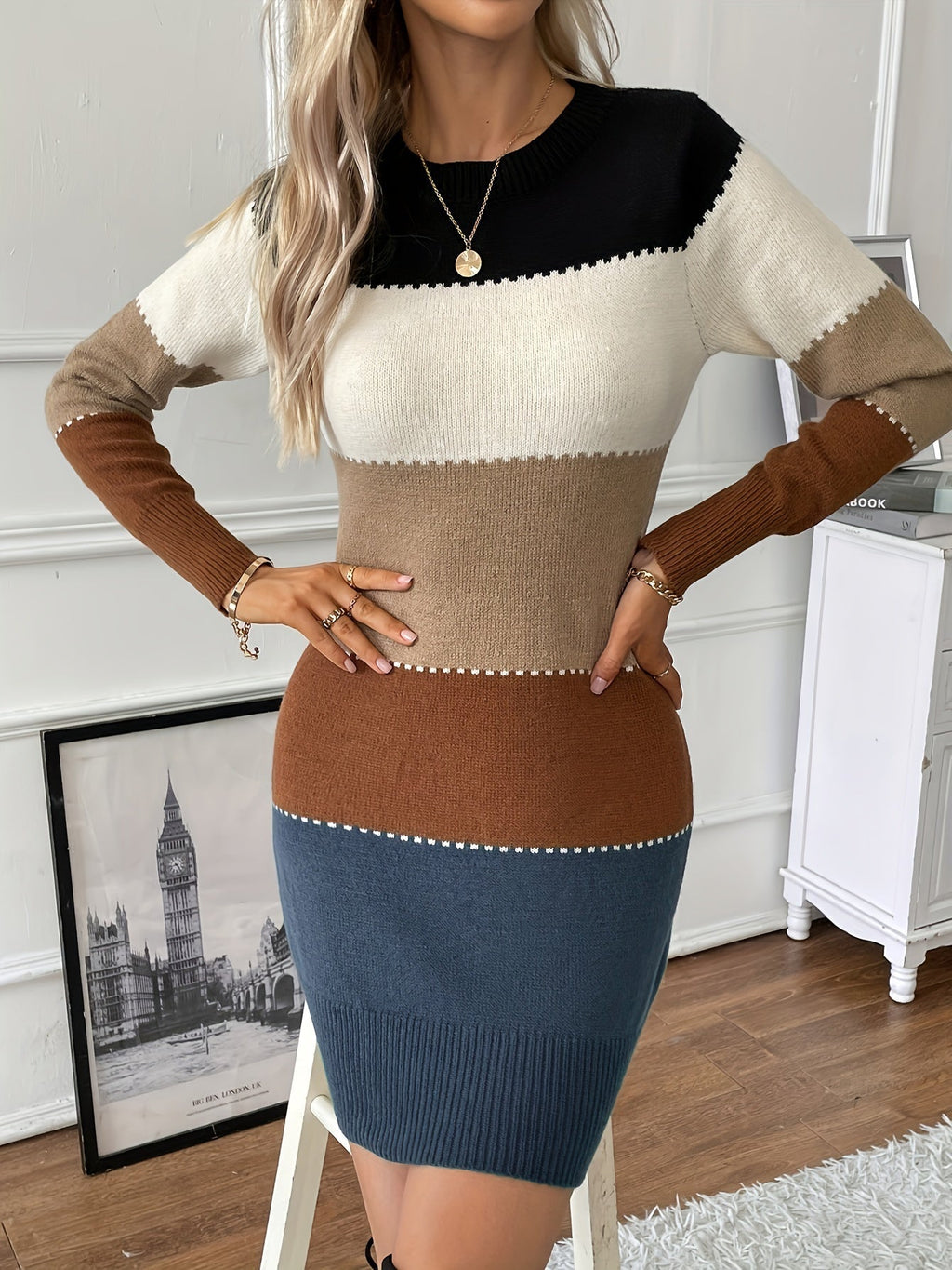 Myla | Classic Colour Block Knit Sweater Winter Dress