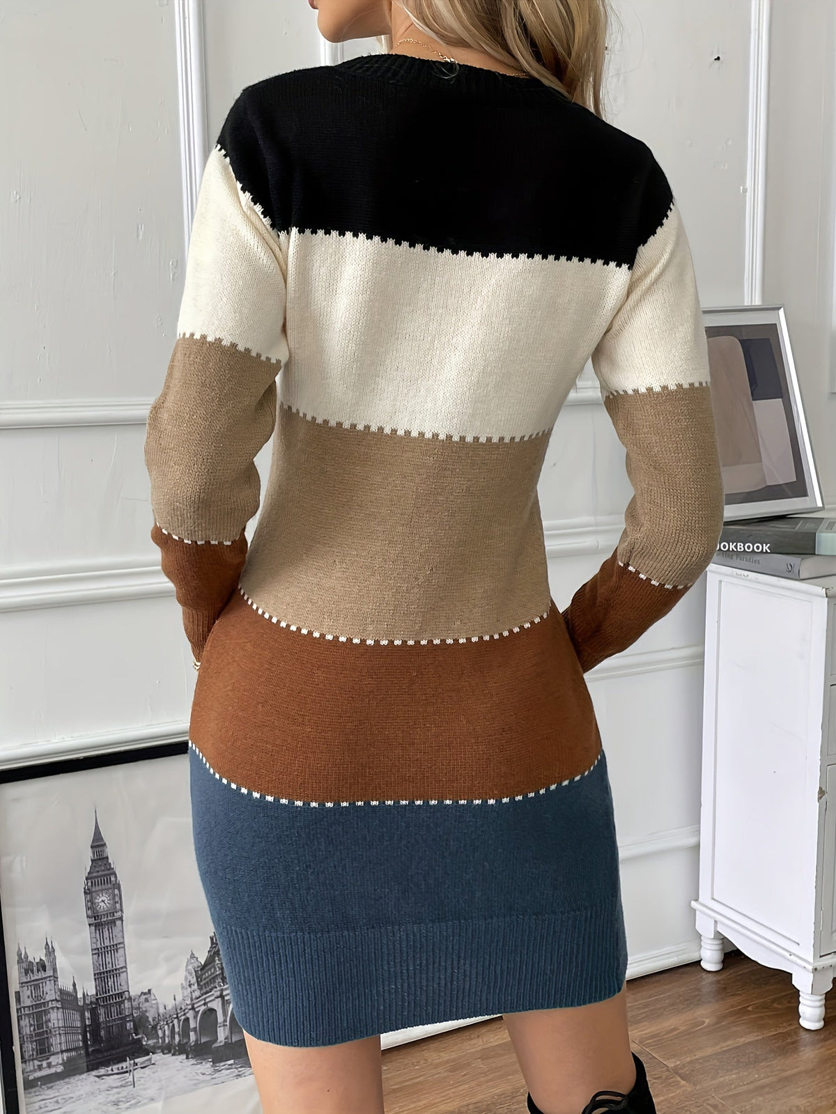Myla | Classic Colour Block Knit Sweater Winter Dress
