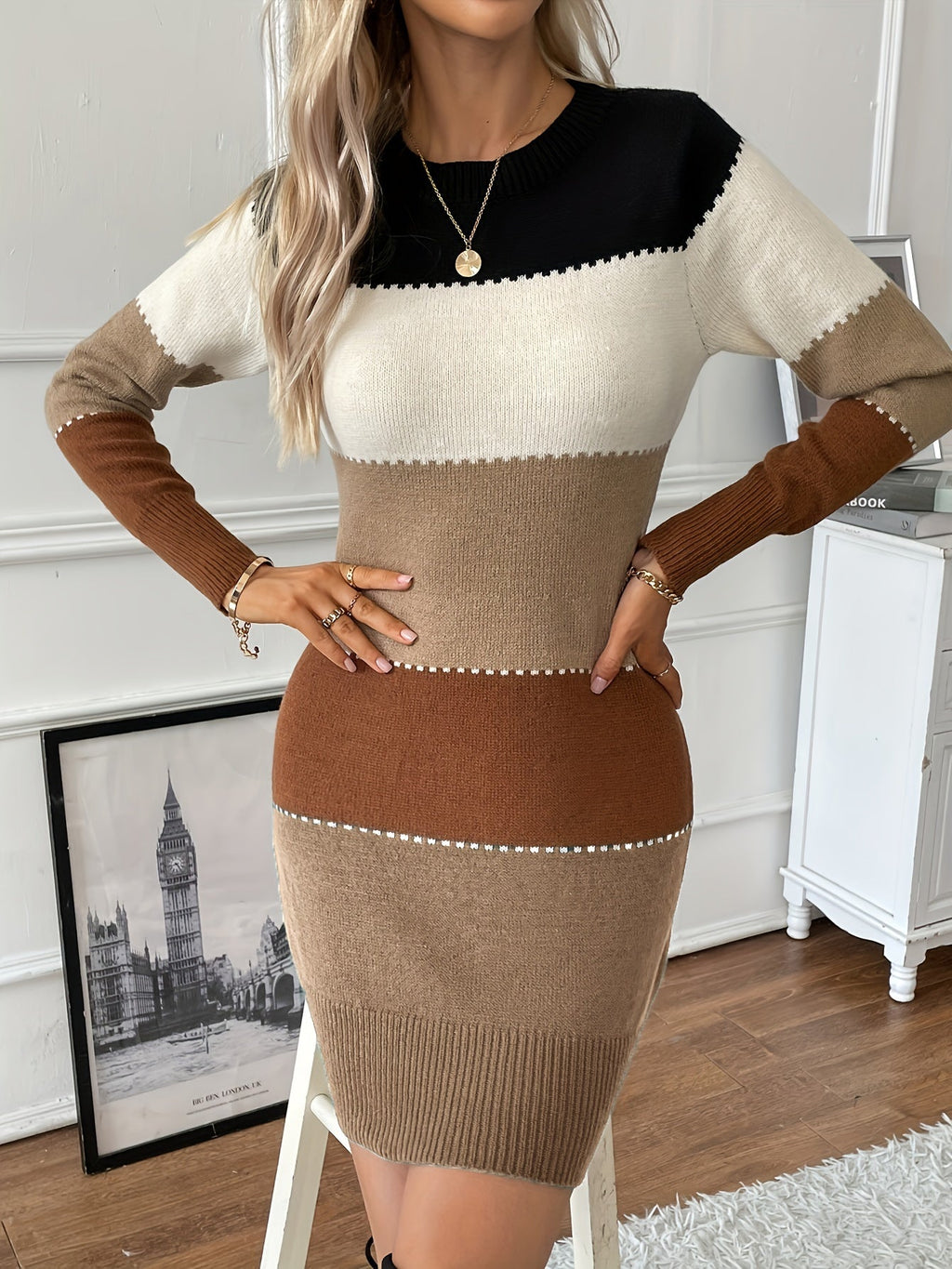 Myla | Classic Colour Block Knit Sweater Winter Dress