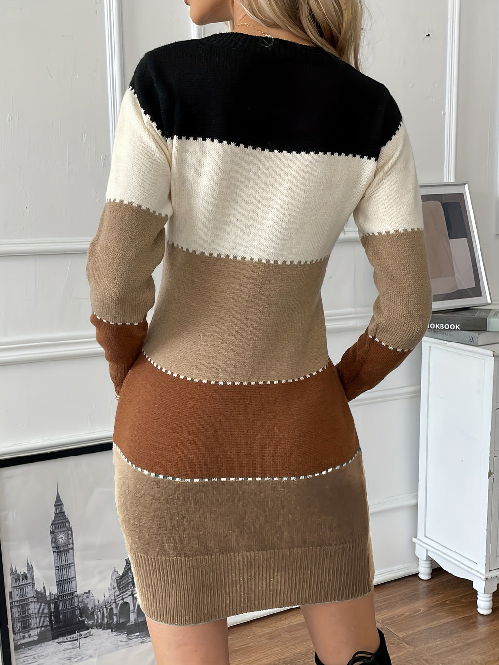 Myla | Classic Colour Block Knit Sweater Winter Dress