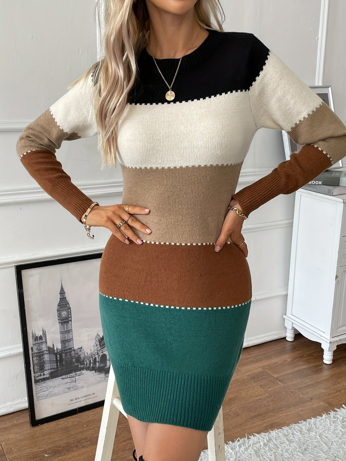 Myla | Classic Colour Block Knit Sweater Winter Dress