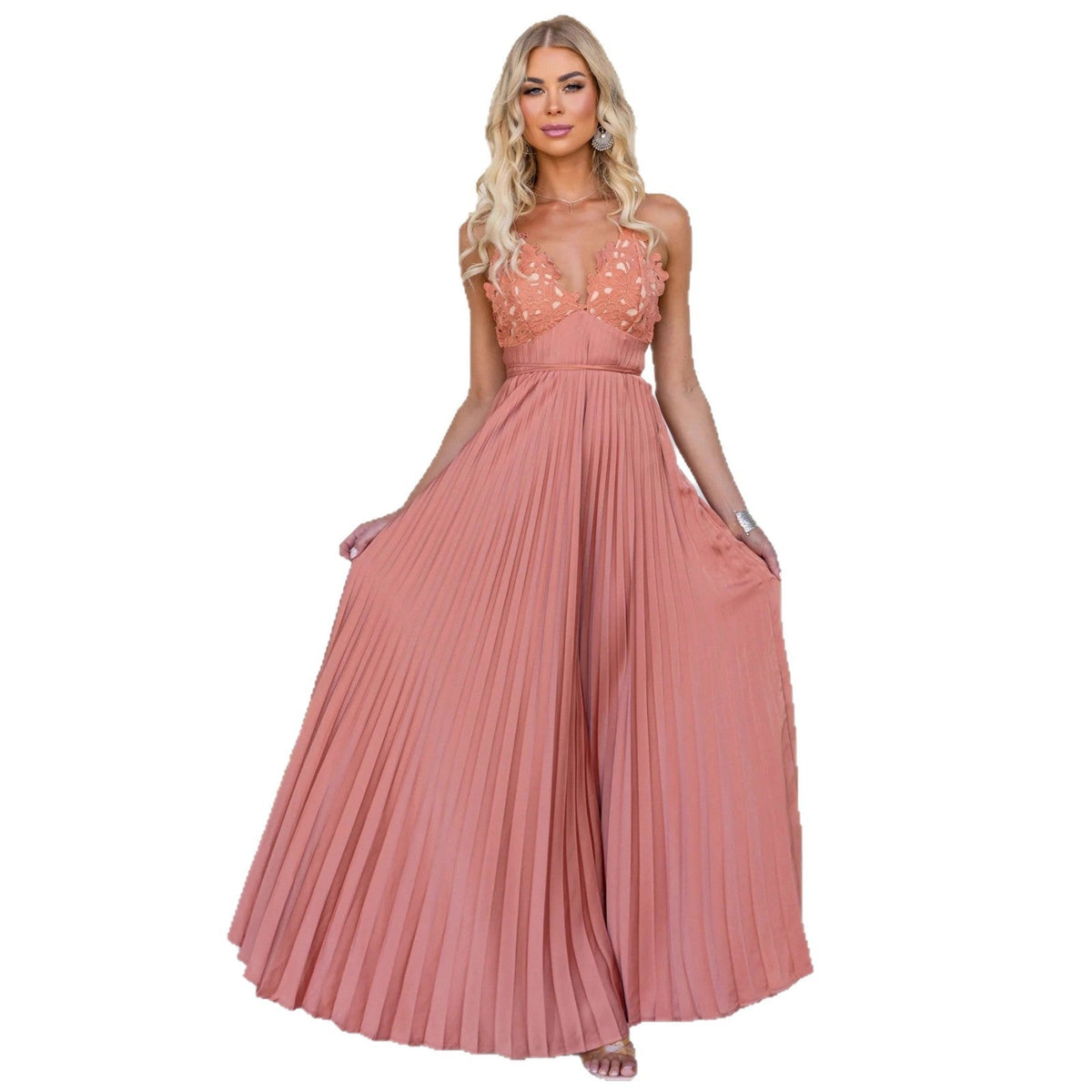 Myla | Classic Lace Pleated Autumn Wedding Guest Maxi Dress