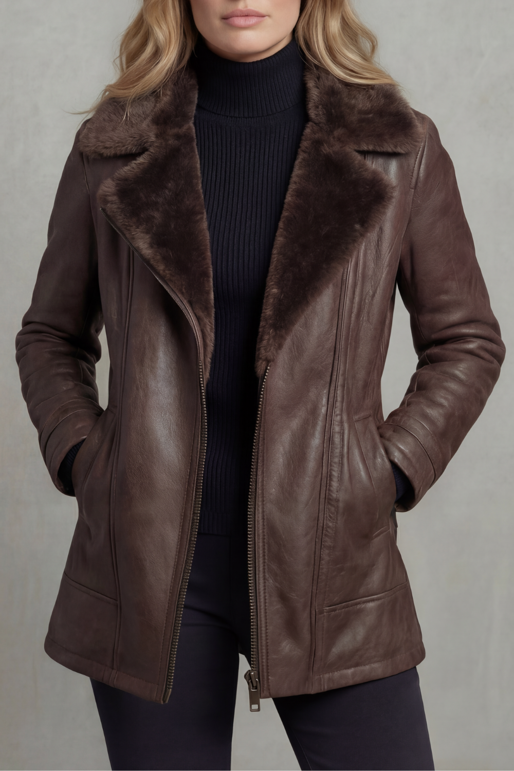 Myla | Refined Shearling Collar Fur Jacket with Smooth Finish