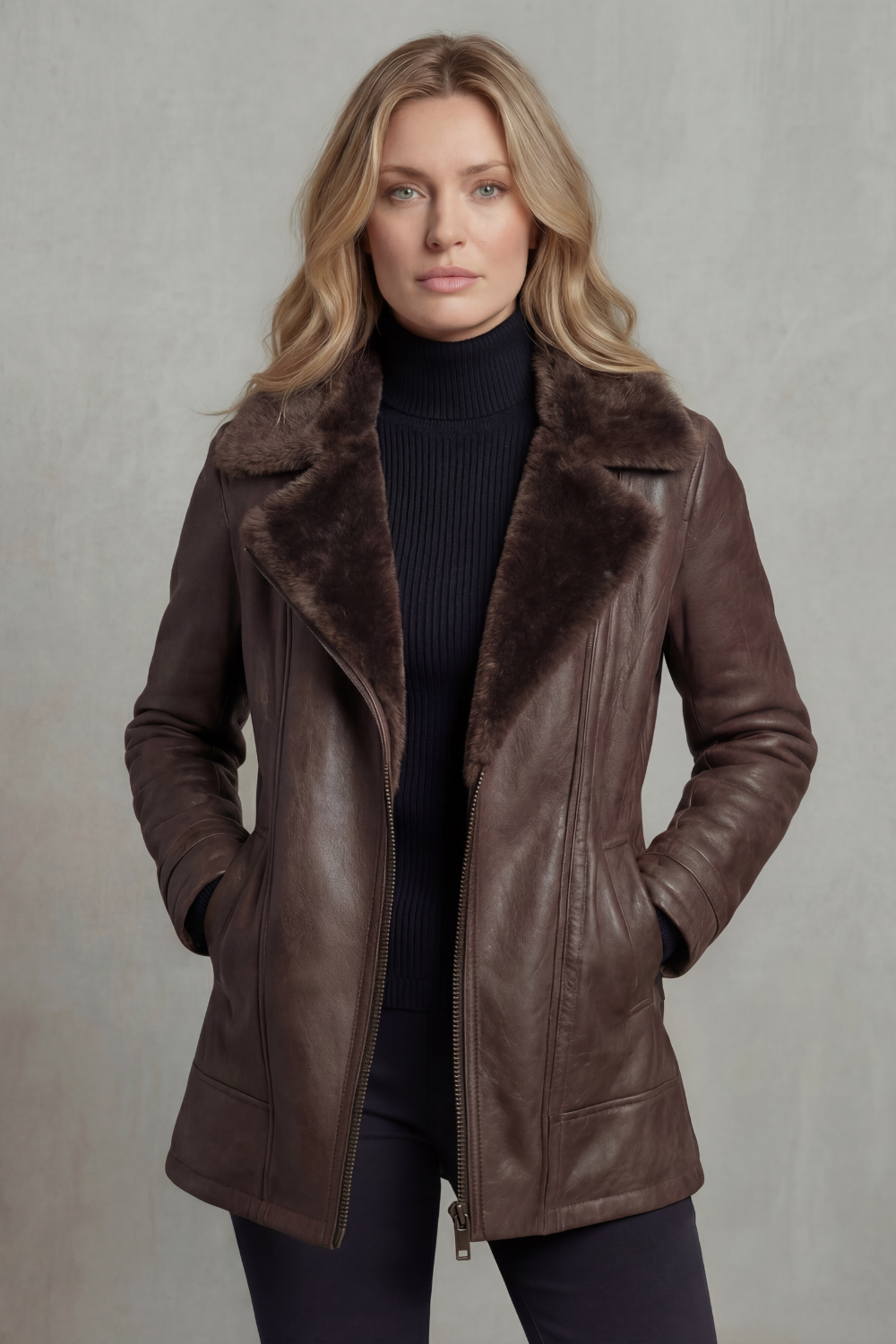 Myla | Refined Shearling Collar Fur Jacket with Smooth Finish