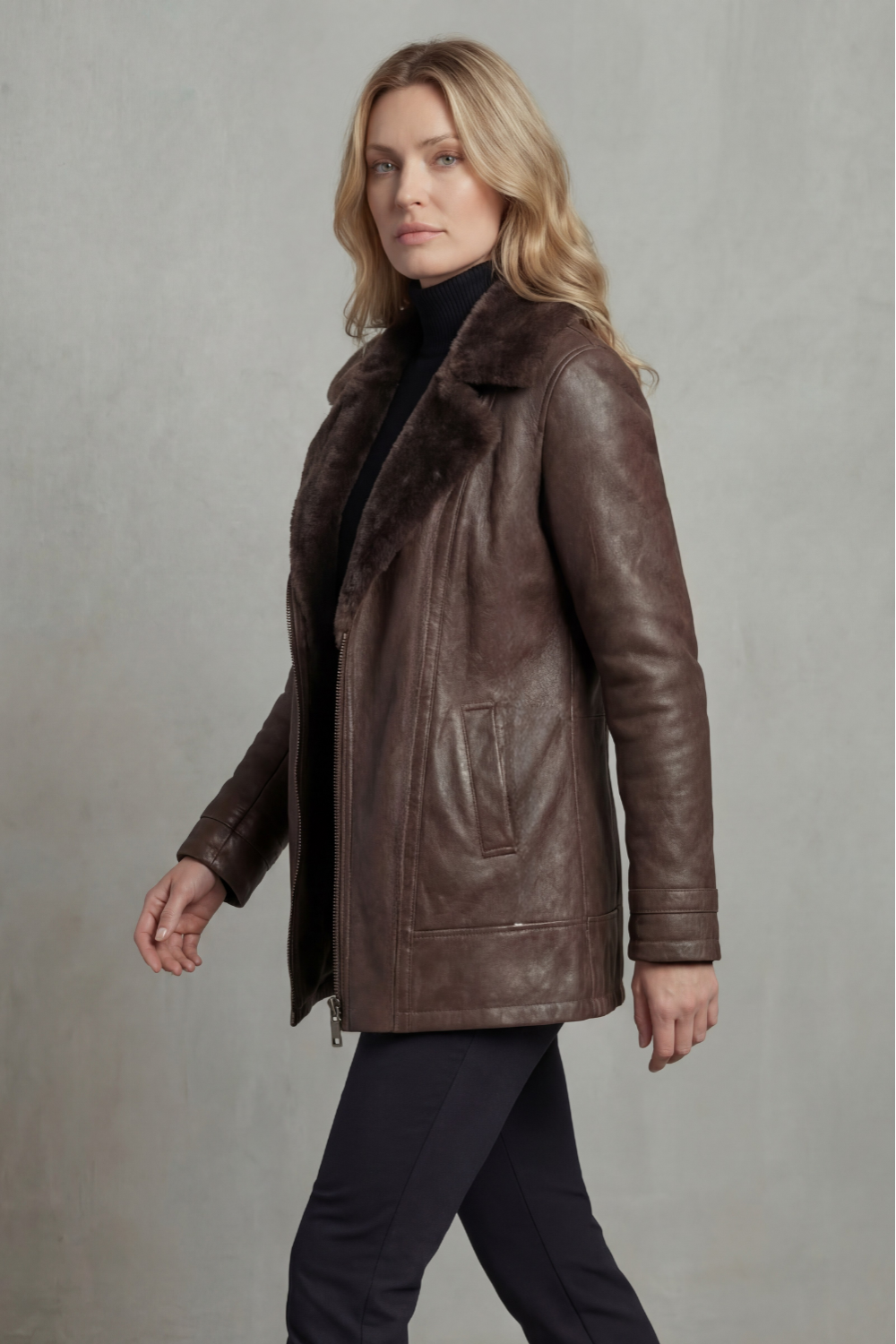 Myla | Refined Shearling Collar Fur Jacket with Smooth Finish