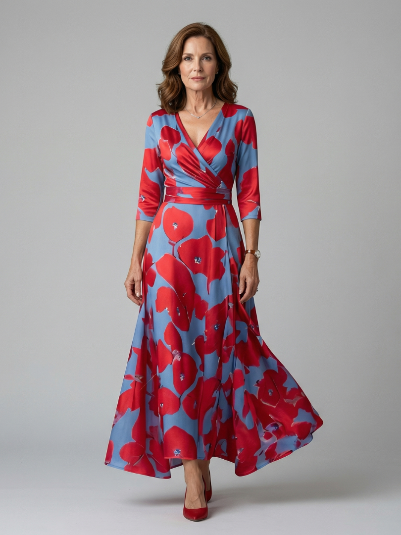Nancy | Graceful Floral Wrap Party Dress for Women