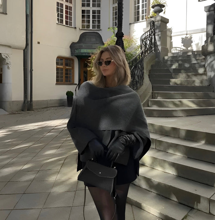 Nellie | Chic Asymmetric Cowl Neck Poncho Cape