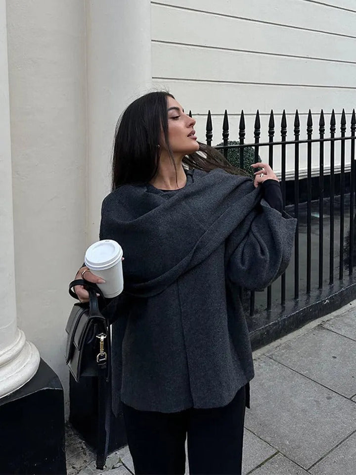 Nellie | Chic Asymmetric Cowl Neck Poncho Cape