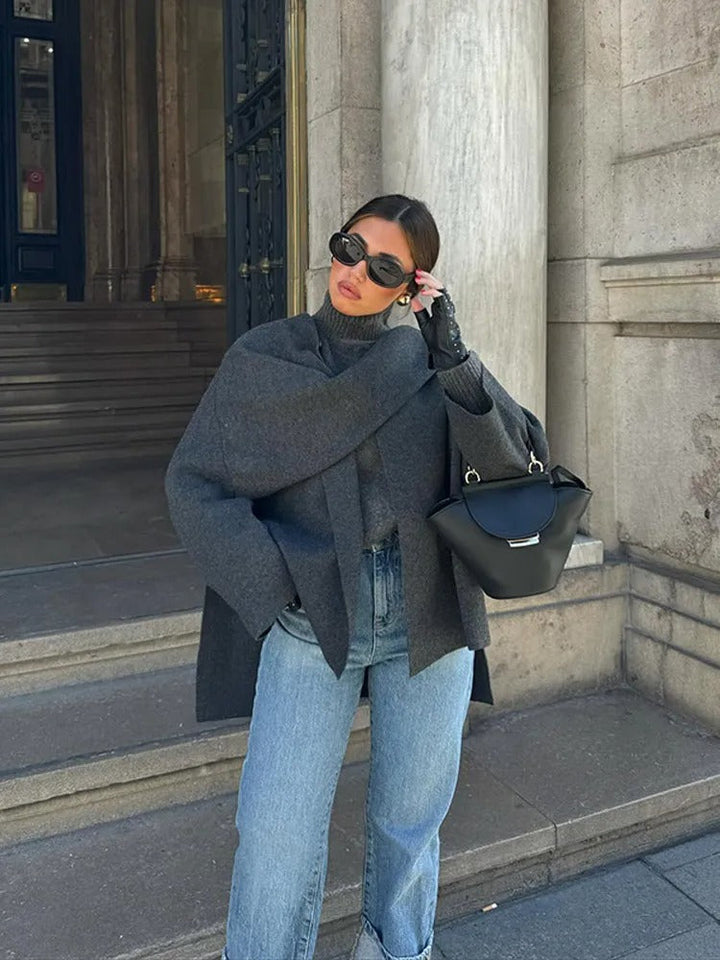 Nellie | Chic Asymmetric Cowl Neck Poncho Cape
