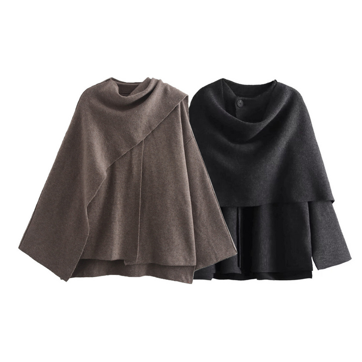 Nellie | Chic Asymmetric Cowl Neck Poncho Cape