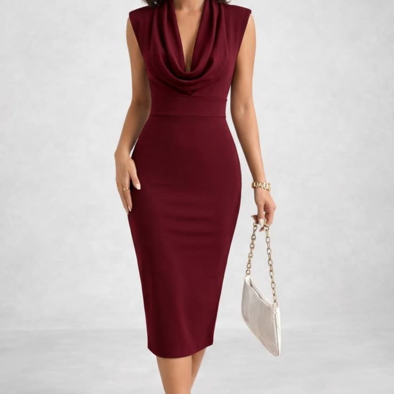 Nellie | Classic Cowl Neck Bodycon Midi Party Dress