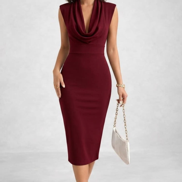 Nellie | Classic Cowl Neck Bodycon Midi Party Dress