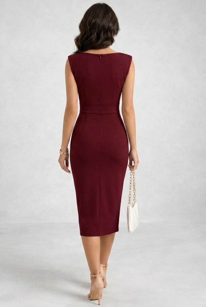 Nellie | Classic Cowl Neck Bodycon Midi Party Dress