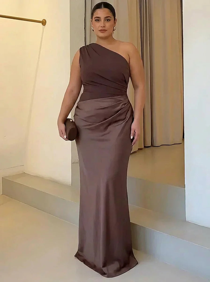 Nellie | Classic One-Shoulder Satin-Finish Party Dresses for Women