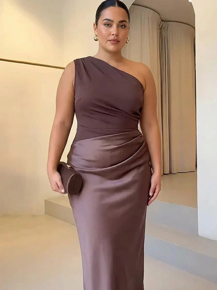 Nellie | Classic One-Shoulder Satin-Finish Party Dresses for Women