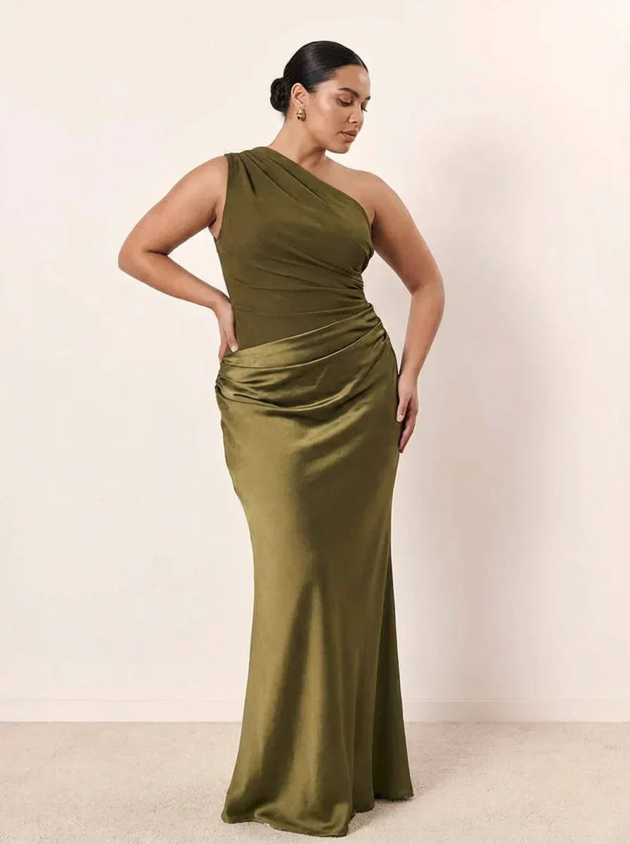 Nellie | Classic One-Shoulder Satin-Finish Party Dresses for Women