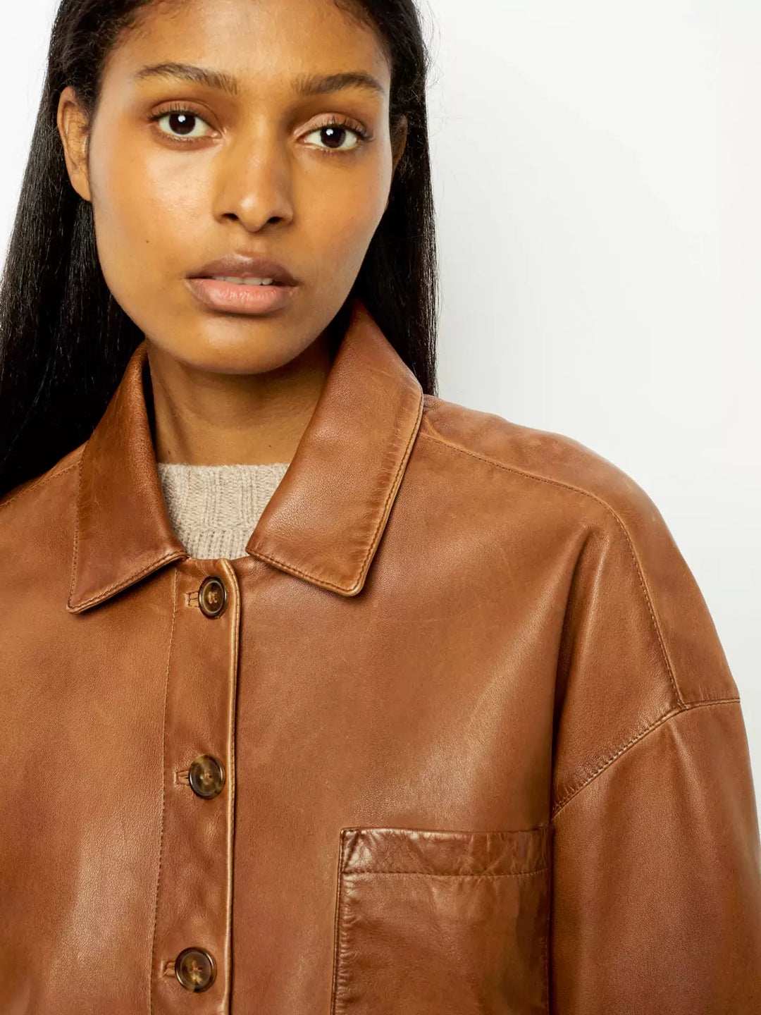 Nellie | Relaxed Boxy Cropped Leather Jacket