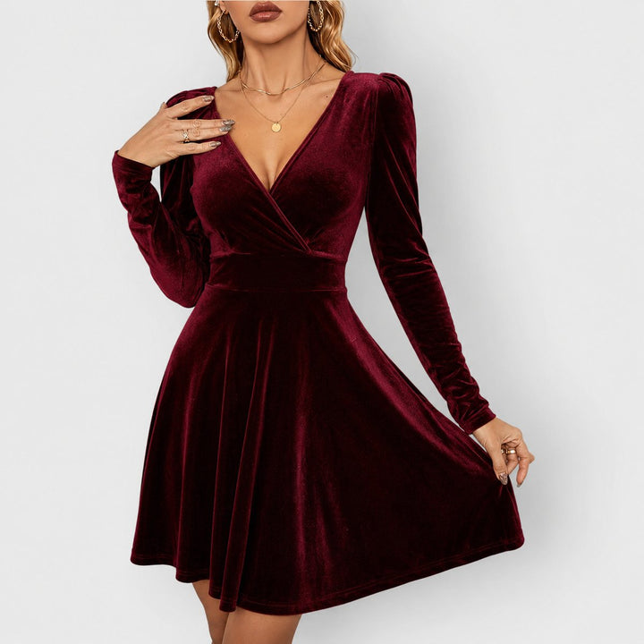 Nora | Polished Deep V-Neck Christmas Dress with Long Sleeves