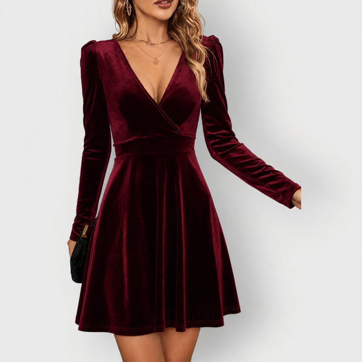 Nora | Polished Deep V-Neck Christmas Dress with Long Sleeves