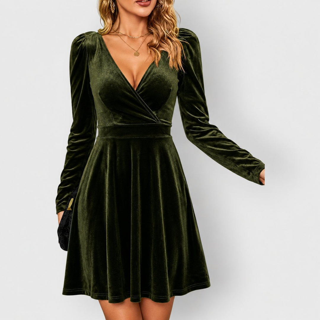 Nora | Polished Deep V-Neck Christmas Dress with Long Sleeves