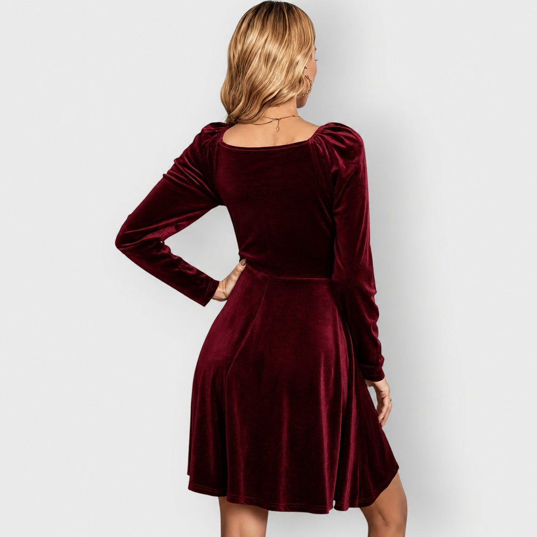 Nora | Polished Deep V-Neck Christmas Dress with Long Sleeves