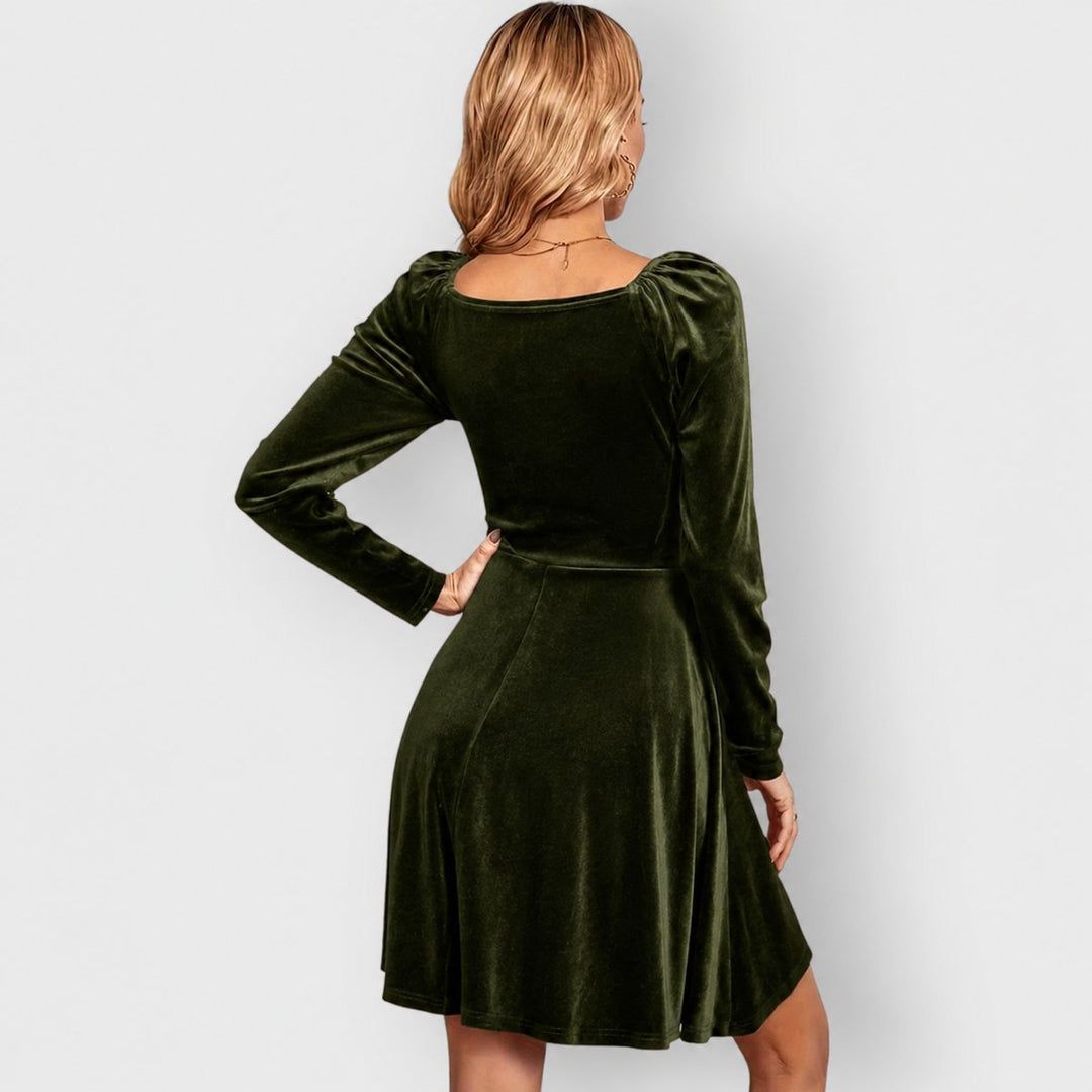 Nora | Polished Deep V-Neck Christmas Dress with Long Sleeves