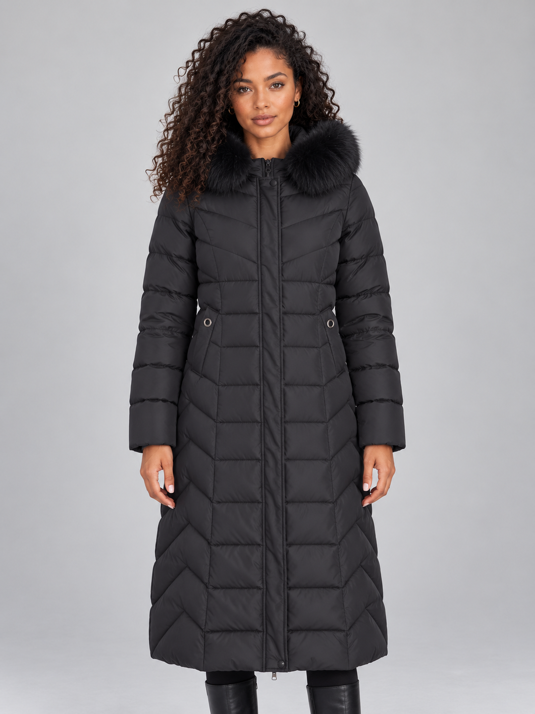 Nora | Polished Longline Quilted Hooded Puffer Womens Coats