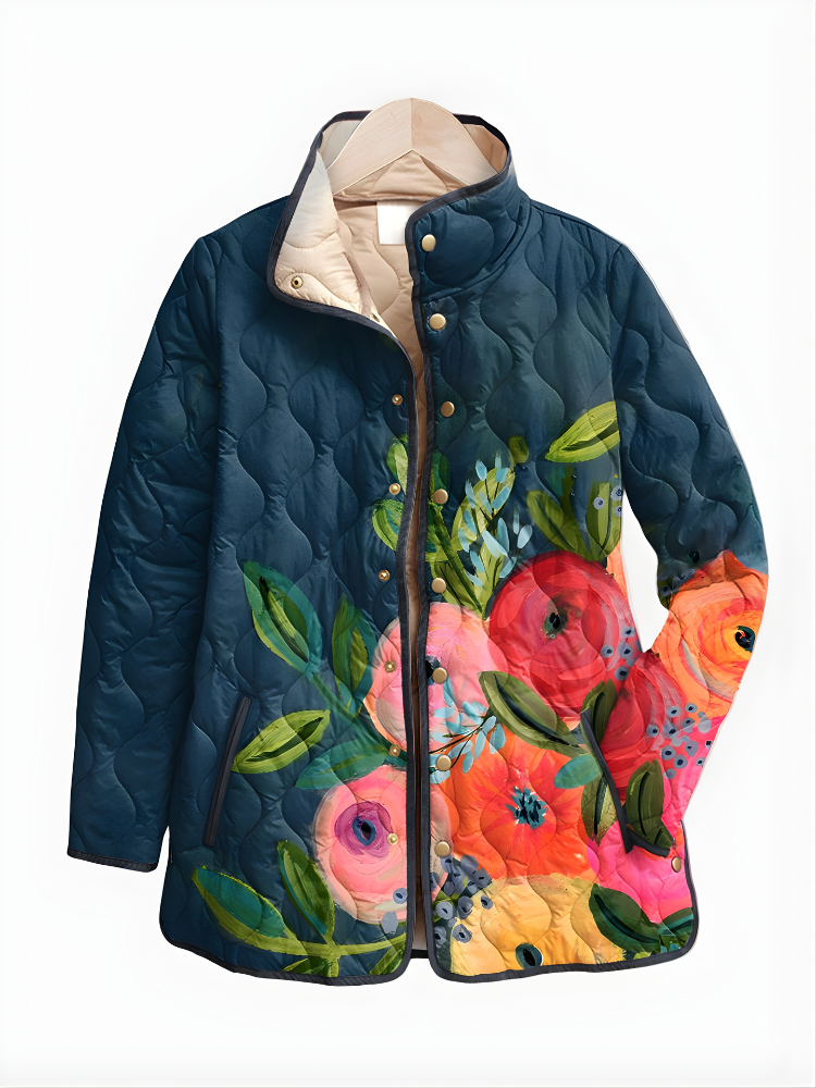 Nora | Refined Floral Quilted Stand Collar Womens Coats