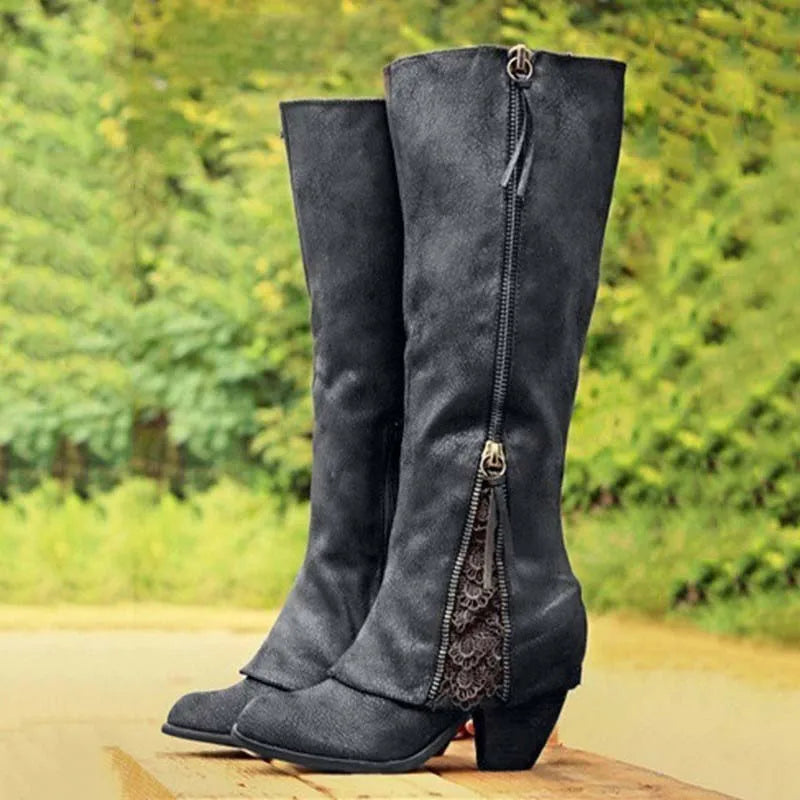 Nora | Western Block Heel Knee High Boots