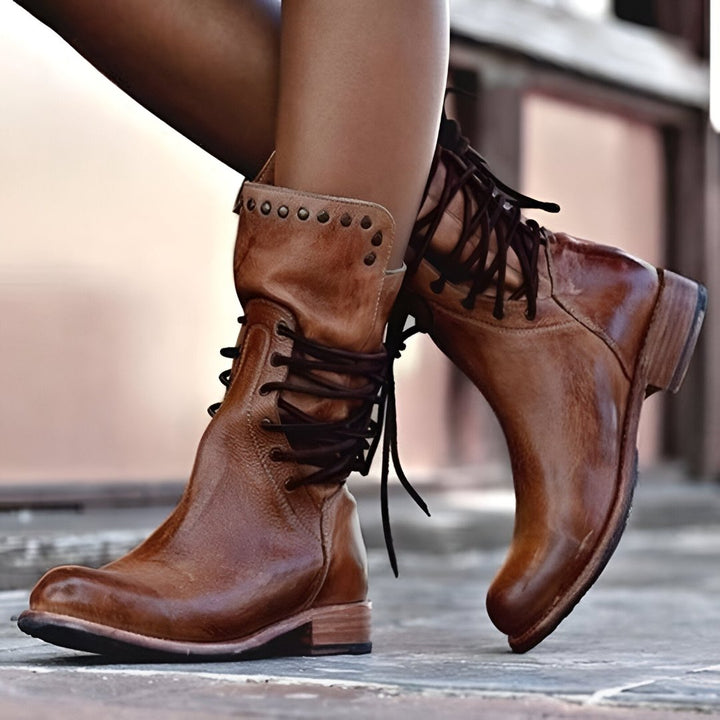 Olive | Chic Studded Lace Up Ankle Boots