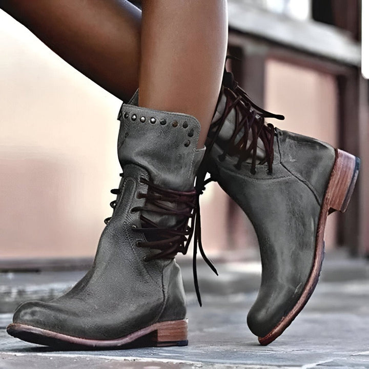 Olive | Chic Studded Lace Up Ankle Boots