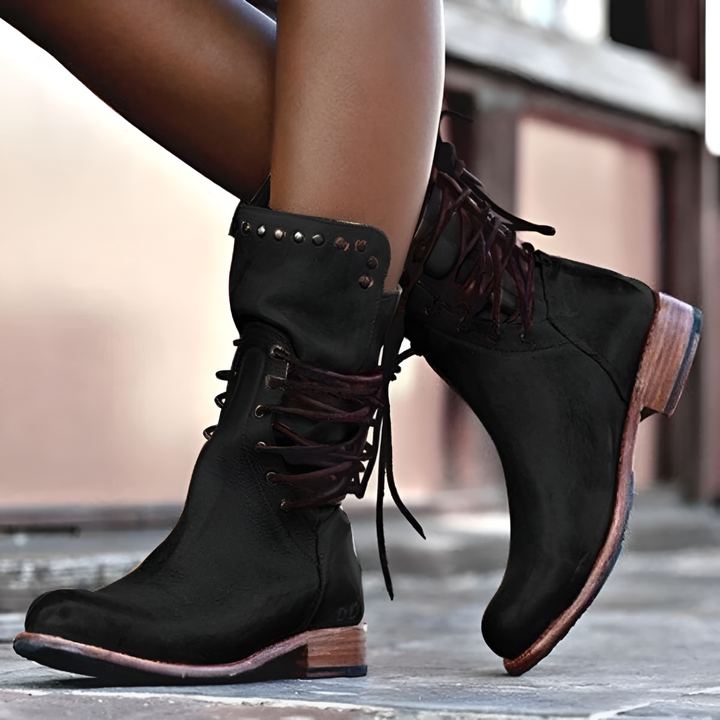 Olive | Chic Studded Lace Up Ankle Boots