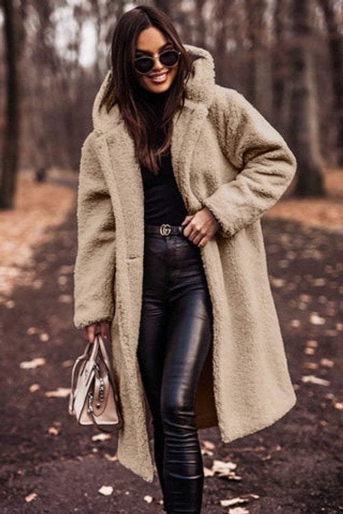 Olive | Graceful Longline Hooded Faux Fur Coat