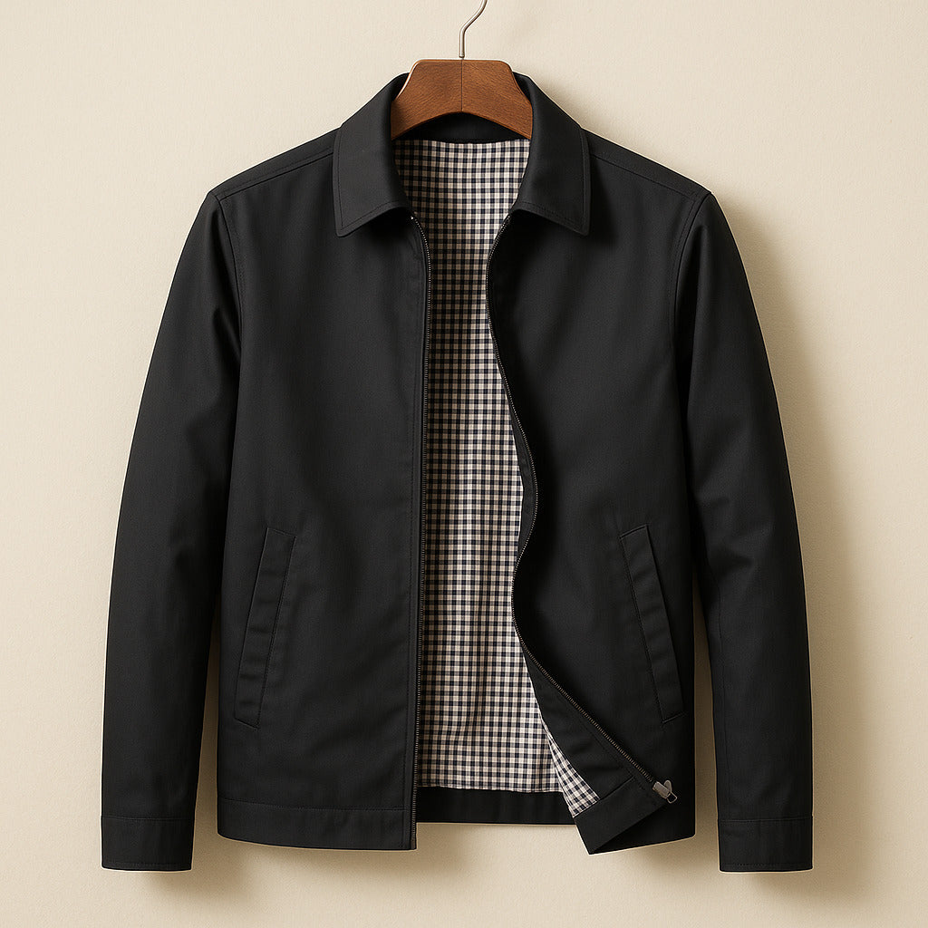 Oliver | Cosy Zip-Up Harrington Bomber Jacket with Checked Lining