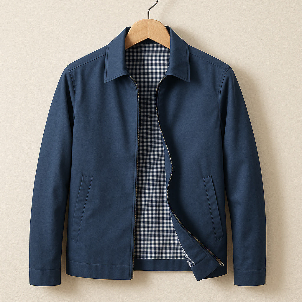 Oliver | Cosy Zip-Up Harrington Bomber Jacket with Checked Lining