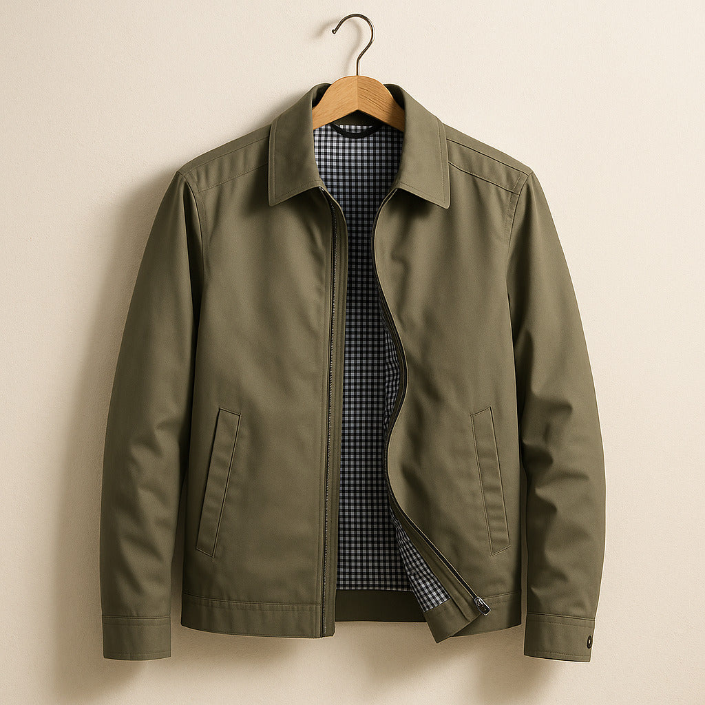 Oliver | Cosy Zip-Up Harrington Bomber Jacket with Checked Lining