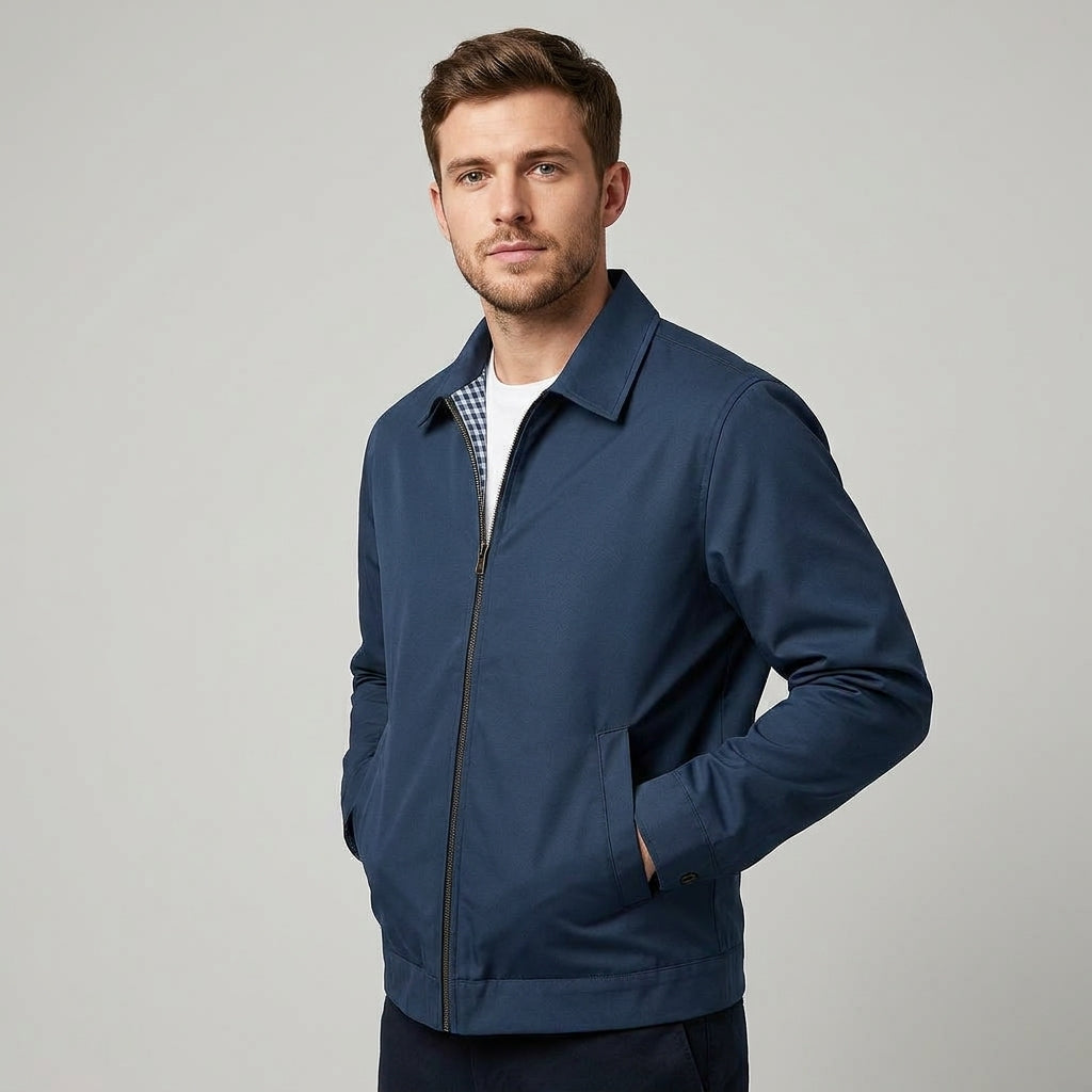Oliver | Cosy Zip-Up Harrington Bomber Jacket with Checked Lining