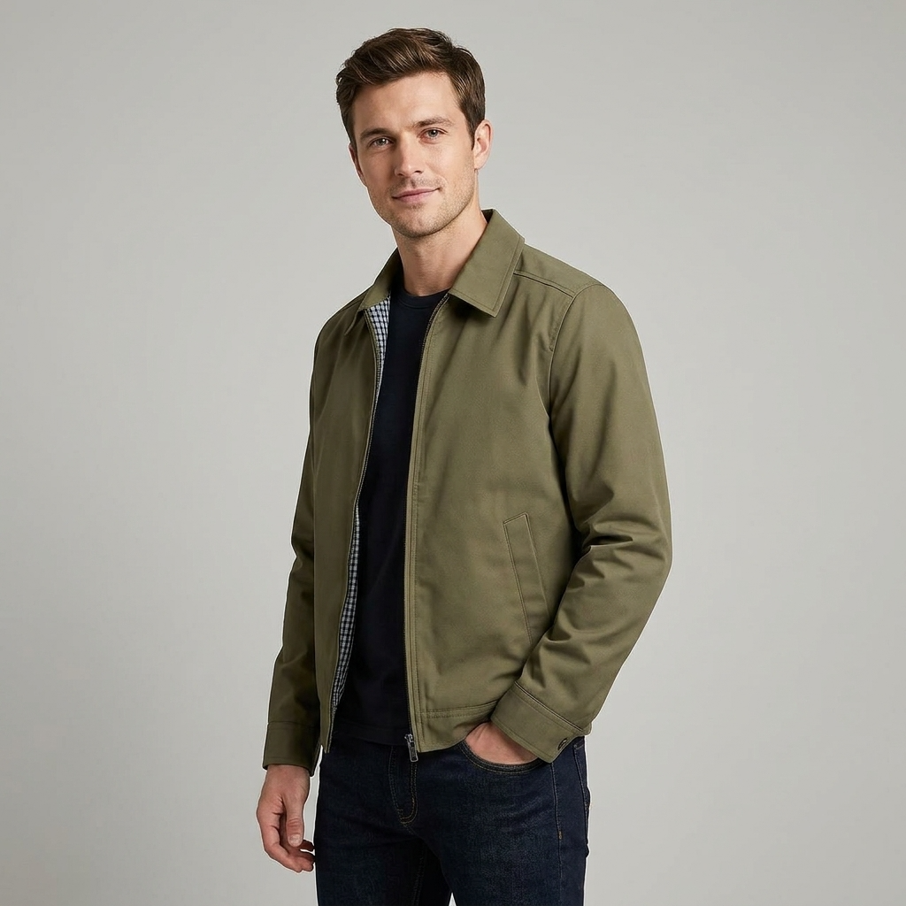 Oliver | Cosy Zip-Up Harrington Bomber Jacket with Checked Lining