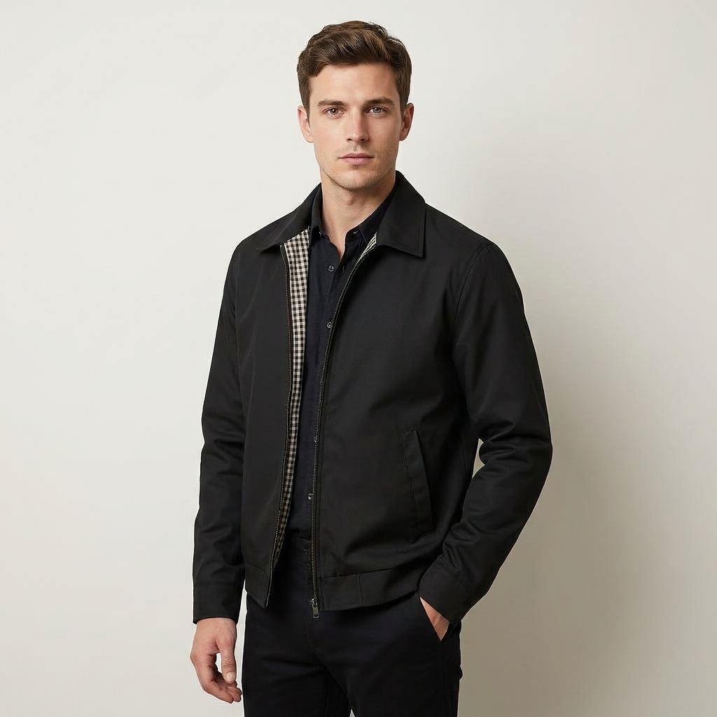 Oliver | Cosy Zip-Up Harrington Bomber Jacket with Checked Lining