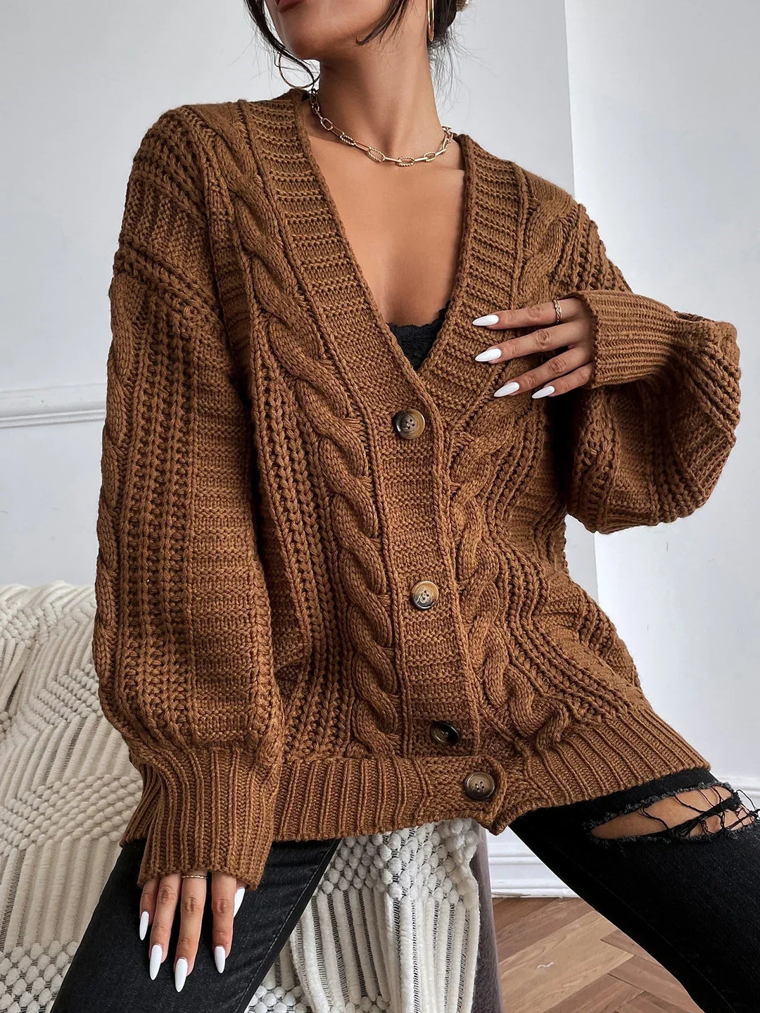 Olivia | Oversized Chunky Cable Knit Longline Cardigan