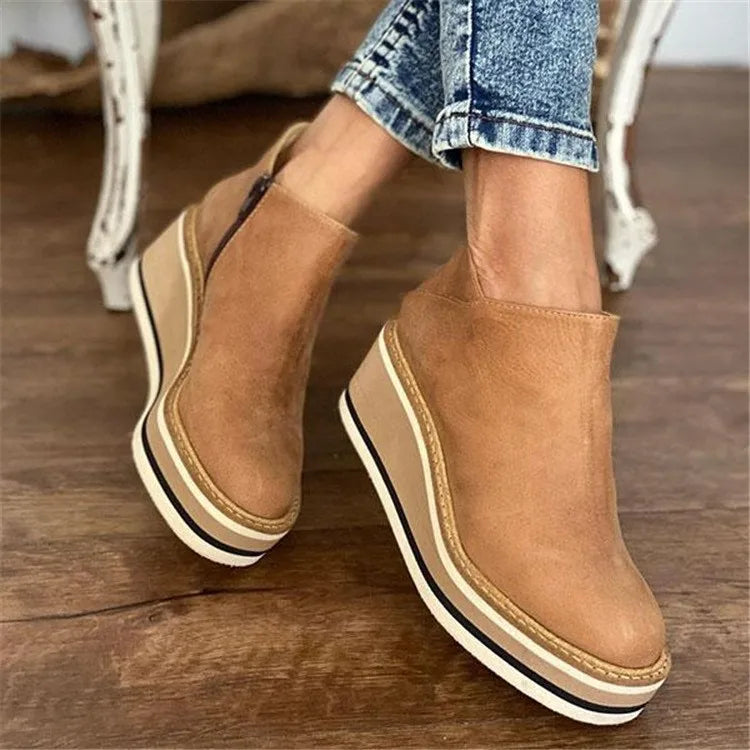 Olivia | Round Toe Platform Wedge Ankle Boots