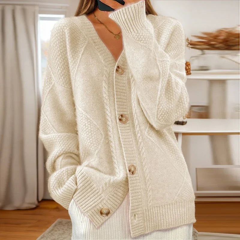 Olivia | Stylish Cable Knit Button Front Cardigan Jumper