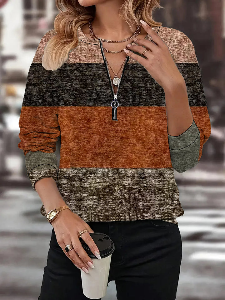 Olivia | Vintage Geometric Print Quarter Zip Sweatshirt