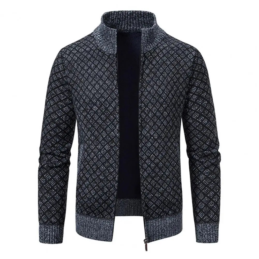 Otis | Stylish Diamond Knit Zip Up Mens Cardigan