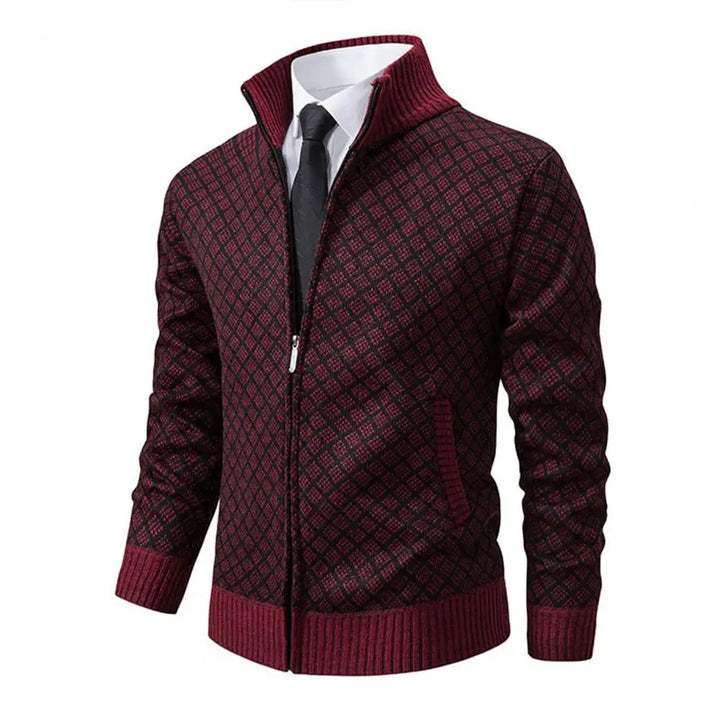 Otis | Stylish Diamond Knit Zip Up Mens Cardigan