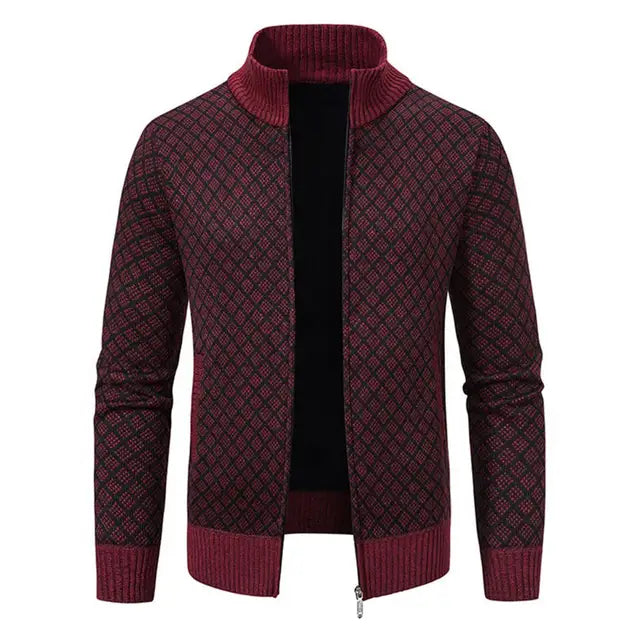Otis | Stylish Diamond Knit Zip Up Mens Cardigan