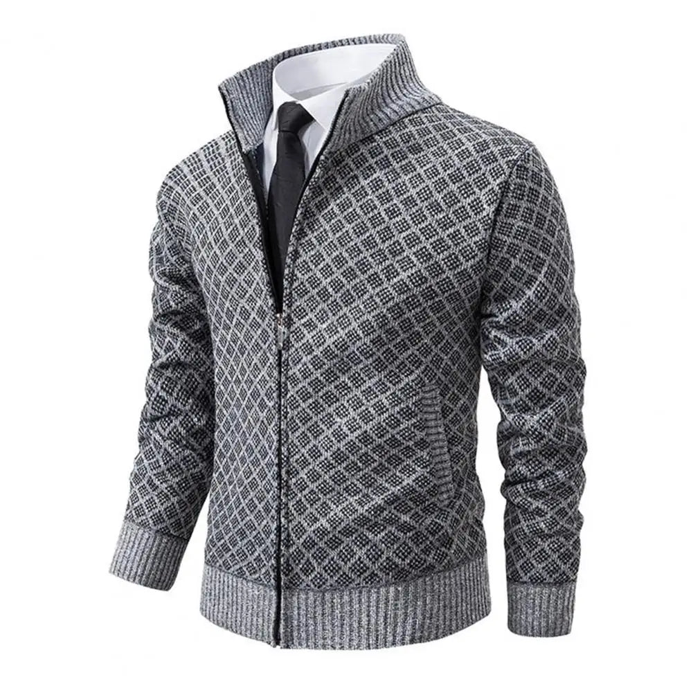 Otis | Stylish Diamond Knit Zip Up Mens Cardigan