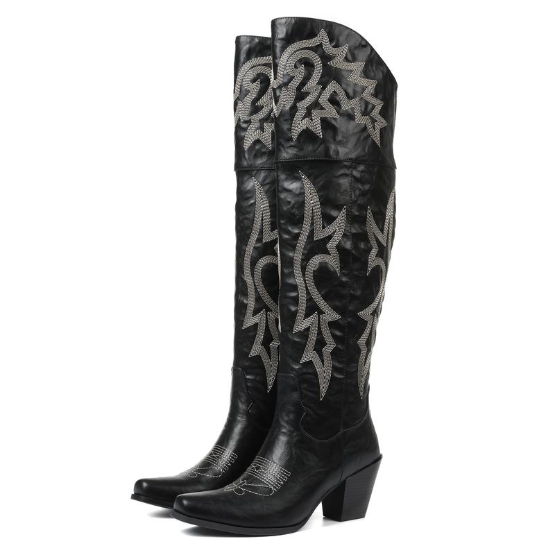 Ottilie | Embroidered Over-the-Knee Heeled Cowboy Boots