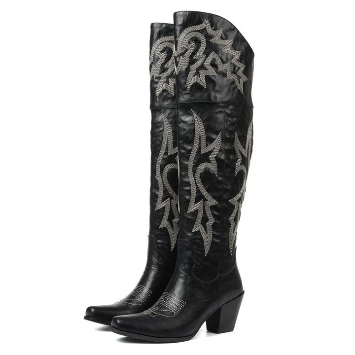 Ottilie | Embroidered Over-the-Knee Heeled Cowboy Boots